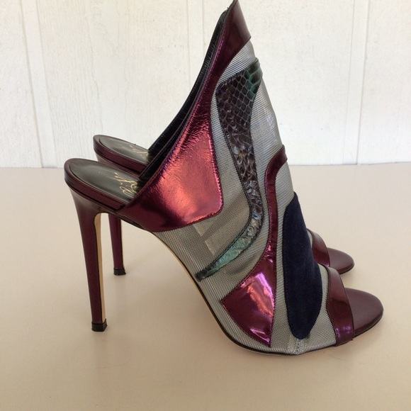 ALEJANDRO INGELMO METALLIC MESH SNAKESKIN  HIGH HEEL SLIDES SIZE 38.5/8.5 - Picture 2 of 15